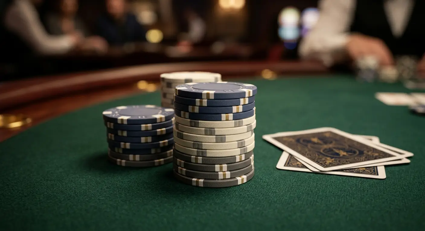 Casino bonussen zonder Cruks weergegeven met generieke fiches op speeltafel