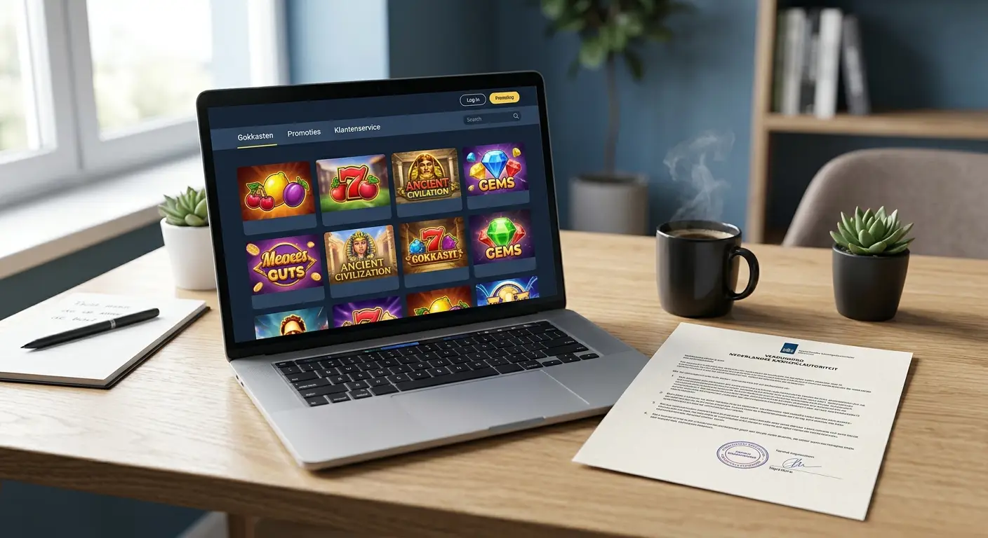 Beste online casino zonder Cruks Nederland 2026 op laptop met licentiedocument