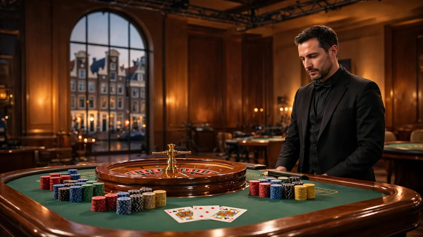 Live casinostudio met croupier aan de speeltafel in Nederlandse sfeer